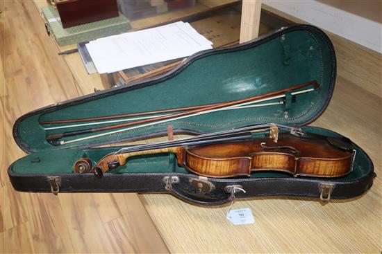 A late 19th / early 20th century Boosey & Co full size violin, cased with 2 bows